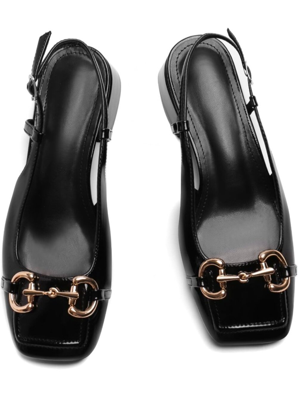Women Patent Black Mary Jane Low Block Heel Closed Square Toe Office Dressy Shoe